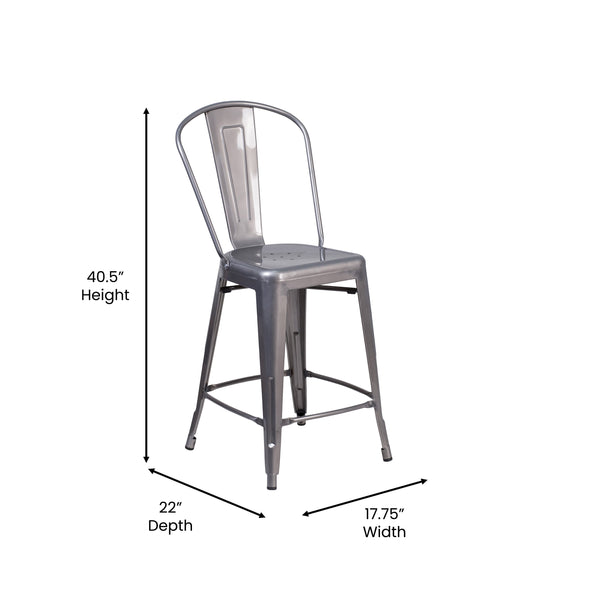 24inch High Clear Coated Indoor Counter Height Stool with Back