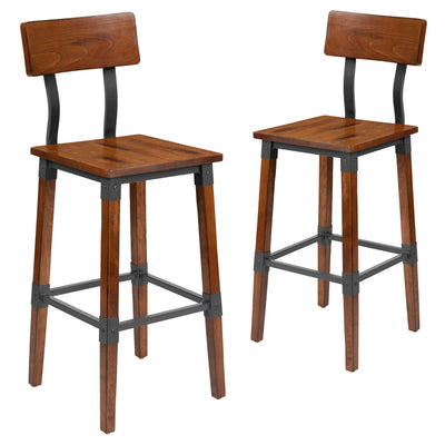 2 Pack Rustic Antique Industrial Wood Dining Barstool - View 1