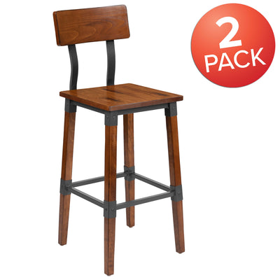 2 Pack Rustic Antique Industrial Wood Dining Barstool - View 2