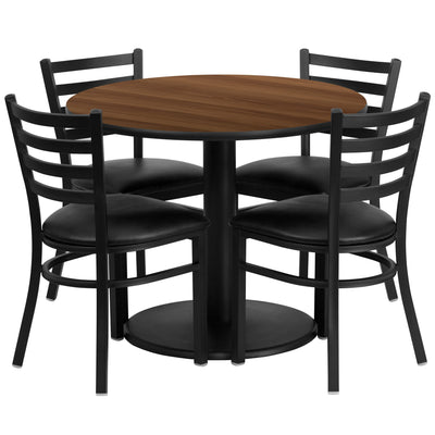 36'' Round Laminate Table Set with Round Base and 4 Ladder Back Metal Chairs - View 1