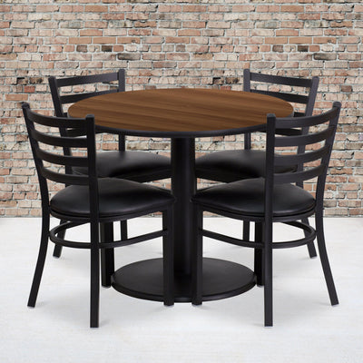 36'' Round Laminate Table Set with Round Base and 4 Ladder Back Metal Chairs - View 2