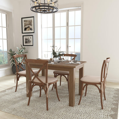 46" x 30" Farm Table Set with 4 Cross Back Chairs and Cushions - View 2