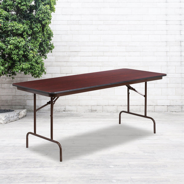 6-Foot High Pressure Mahogany Laminate Folding Banquet & Catering Table