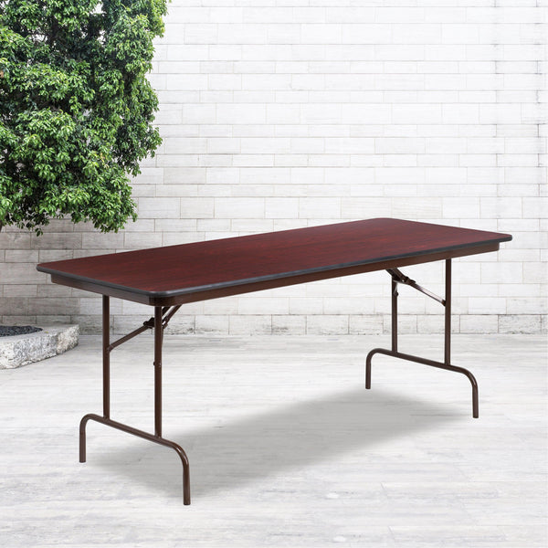 6-Foot Mahogany Melamine Laminate Folding Banquet & Catering Table