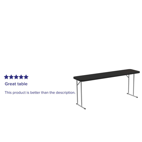 Black |#| 6-Foot Inch Rectangle Black Plastic Folding Training / Seminar Table