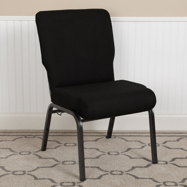 Black Fabric/Silver Vein Frame |#| 20.5inch Black Molded Foam Stacking Church Chair