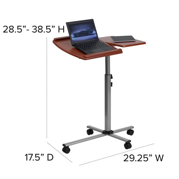 Angle and Height Adjustable Mobile Laptop Computer Table with Cherry Top