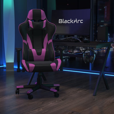 BlackArc Horizon 9ine High Back Reclining Gaming Chair in Faux Leather - Height Adjustable Arms - Headrest & Lumbar Support Pillows