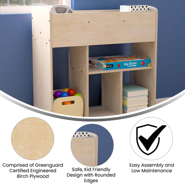 Commercial Wooden Classroom Mobile Storage Cart with 10 Compartments, Natural