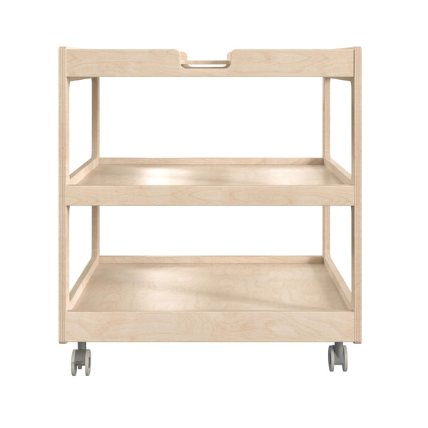 Commercial Grade Natural Wooden 3 Shelf Square Classroom Mobile Storage Cart