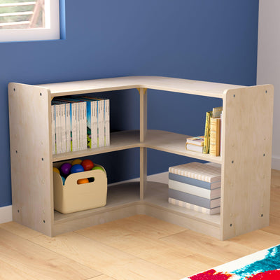 Bright Beginnings Commercial Grade Tiered Wooden Classroom Open Corner Storage Unit, Safe, Kid Friendly Design