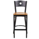Natural Wood Seat/Black Metal Frame |#| Black Circle Back Metal Restaurant Barstool - Natural Wood Seat