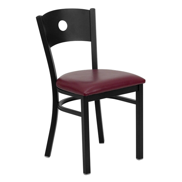 Burgundy Vinyl Seat/Black Metal Frame |#| Black Circle Back Metal Restaurant Chair - Burgundy Vinyl Seat