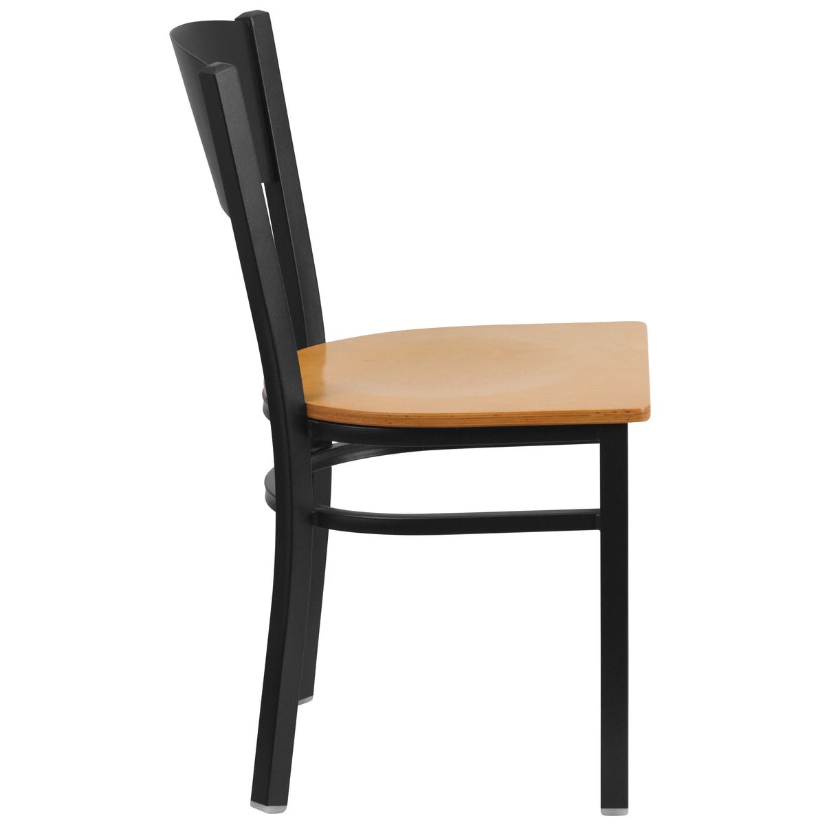 Natural Wood Seat/Black Metal Frame |#| Black Circle Back Metal Restaurant Chair - Natural Wood Seat