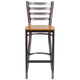 Natural Wood Seat/Clear Coated Metal Frame |#| Clear Coated Ladder Back Metal Restaurant Barstool - Natural Wood Seat