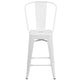 White |#| 24inch High White Metal Indoor-Outdoor Counter Height Stool with Back