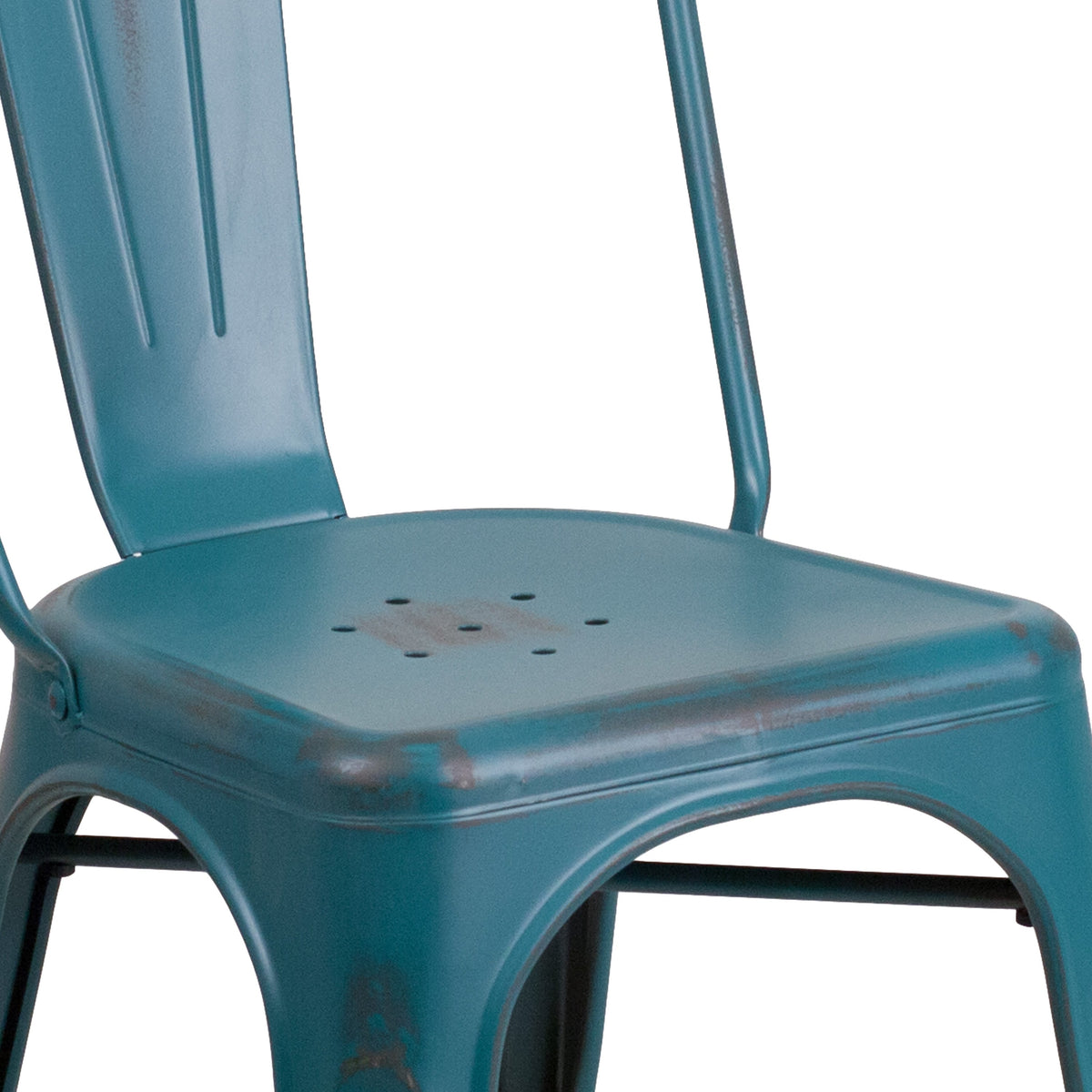 Kelly Blue-Teal |#| Distressed Blue-Teal Metal Indoor-Outdoor Stackable Chair - Kitchen Furniture