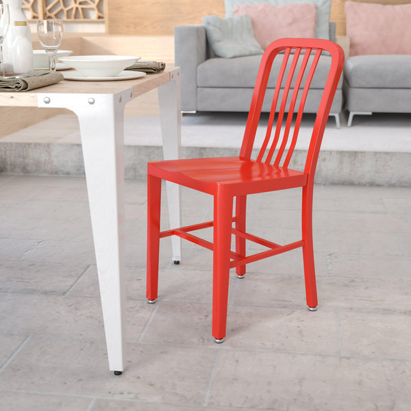 Red |#| Red Metal Indoor-Outdoor Chair - Kitchen Chair - Restaurant Seating