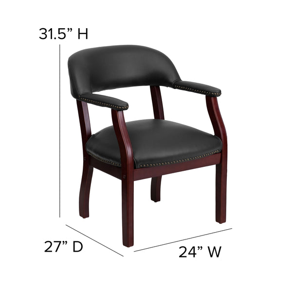 Black Vinyl |#| Black Vinyl Luxurious Conference Chair with Accent Nail Trim - Library Chair