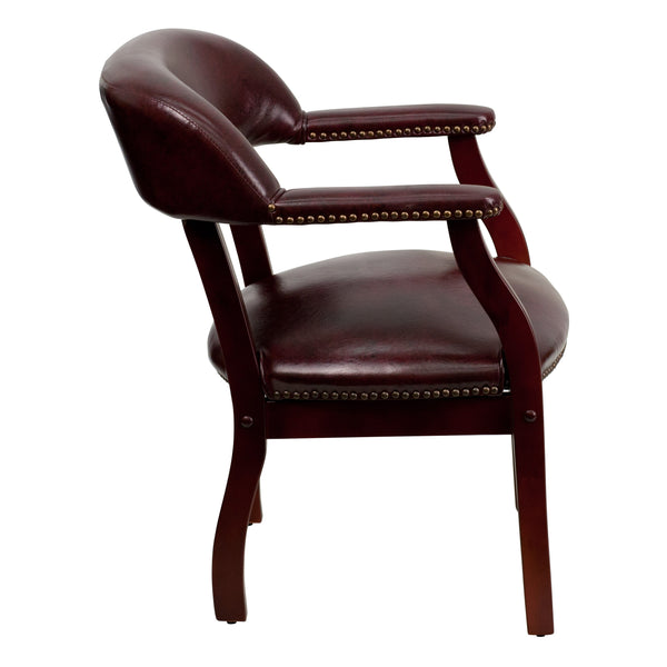 Oxblood Vinyl |#| Oxblood Vinyl Luxurious Conference Chair with Accent Nail Trim - Library Chair