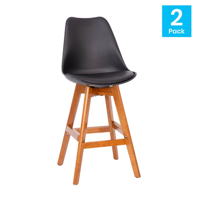 Dana Set of 2 Commercial Grade Modern Counter Stools with Cushioned Seat and Wooden Frame