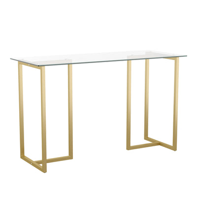 Eli Home Office Glass Top Desk with Metal Frame - View 1