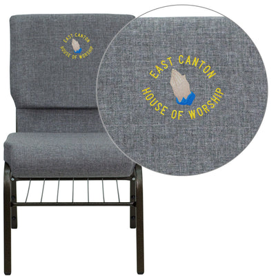 Embroidered HERCULES Series 18.5''W Church Chair with Book Rack - View 1