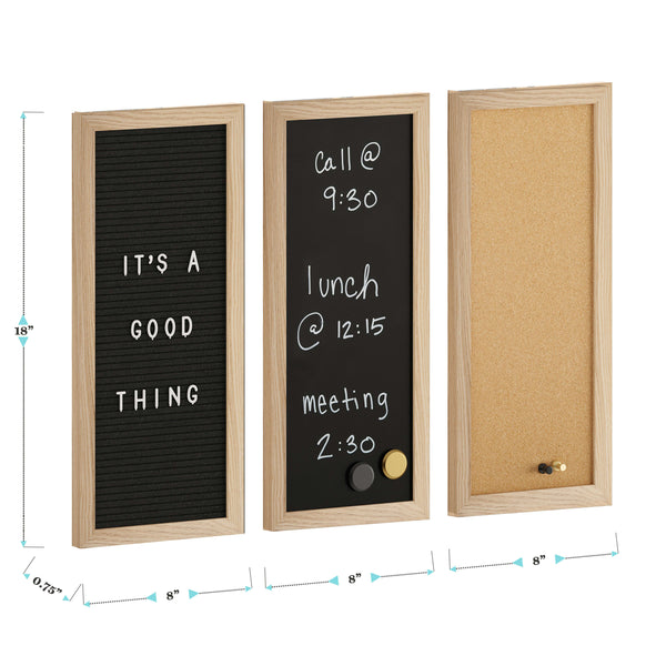 Light Natural Woodgrain |#| Lt Natural Woodgrain Framed Cork/Chalk/Letter Board Set with Accessories - 24x18