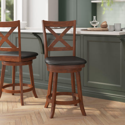 Felicity Commercial Grade Wood Classic Crossback Swivel Counter Height Barstool with Padded, Upholstered Seat