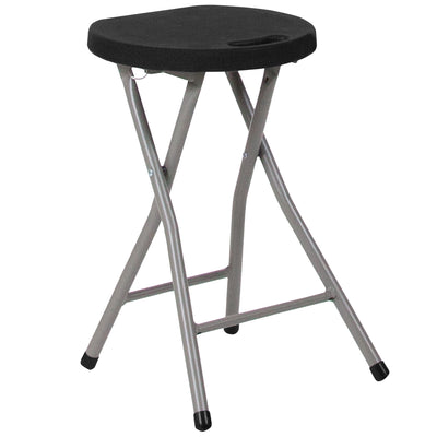 Foldable Stool with Plastic Seat and Powder Coated Frame - View 1