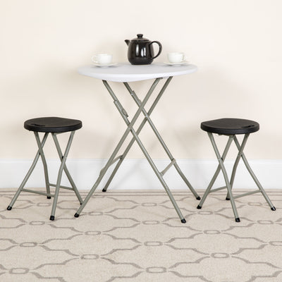 Foldable Stool with Plastic Seat and Powder Coated Frame - View 2