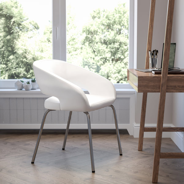 White |#| Contemporary White LeatherSoft Side Reception Chair w/Chrome Legs - Guest Chair