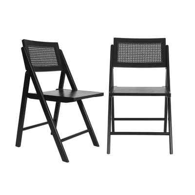 Galene Set of 2 Cane Rattan Folding Chairs with Solid Wood Frame and Seat and Ventilated Back, Perfect for Events or Additional Seating - View 1