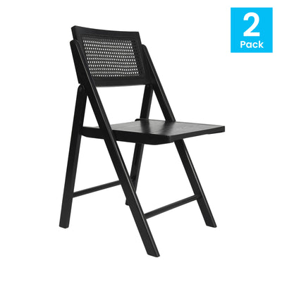 Galene Set of 2 Cane Rattan Folding Chairs with Solid Wood Frame and Seat and Ventilated Back, Perfect for Events or Additional Seating - View 2
