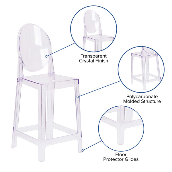 Ghost Counter Stool with Oval Back in Transparent Crystal - Wedding Chairs