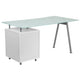 Frosted Top/White Finish |#| White Computer Desk with Tempered Glass Top and Three Drawer Pedestal