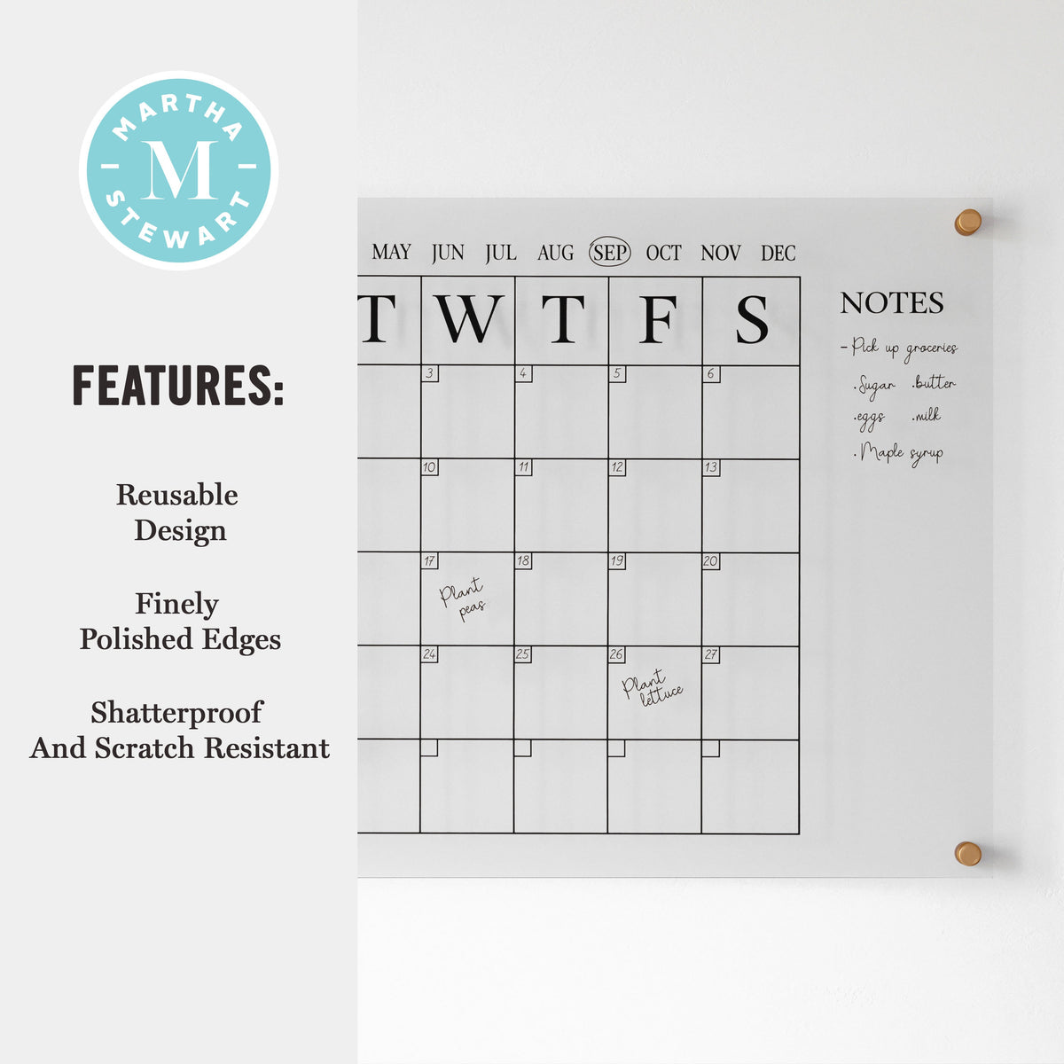 Clear/Black |#| Premium Clear Acrylic Monthly Wall Calendar with Notes Section & Black Printing