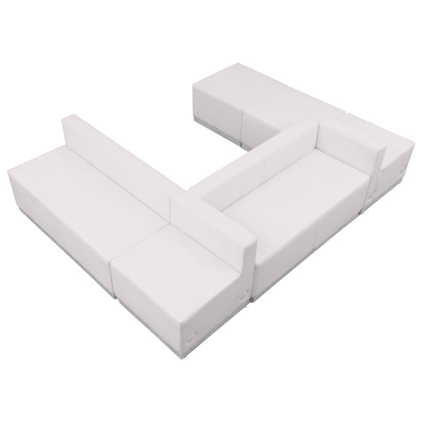 Melrose White |#| 6 PC White LeatherSoft Modular Reception Configuration w/Taut Back &Seat