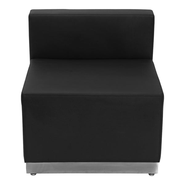 Black |#| 9 PC Black LeatherSoft Modular Reception Configuration w/Taut Back &Seat