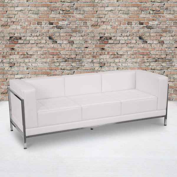 Melrose White |#| White LeatherSoft Modular Sofa with Quilted Tufted Seat and Encasing Frame