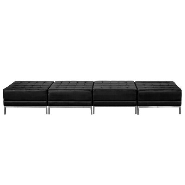 Black |#| Black LeatherSoft Backless Four Seat Bench w/Integrated Stainless Steel Legs
