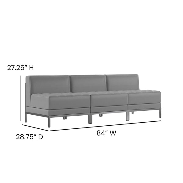 Gray |#| 3 Piece Gray LeatherSoft Modular Reception Lounge Set - Reception Bench