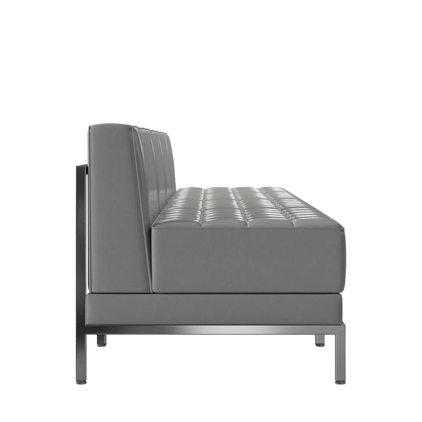 Gray |#| 4 Piece Gray LeatherSoft Modular Reception Lounge Set - Reception Bench