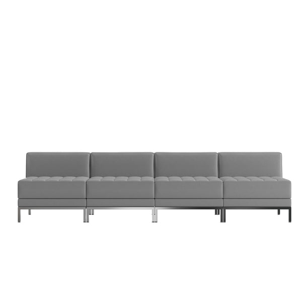 Gray |#| 4 Piece Gray LeatherSoft Modular Reception Lounge Set - Reception Bench
