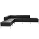 Black |#| 6 Piece Black LeatherSoft Modular Sectional Configuration - Stainless Steel Legs
