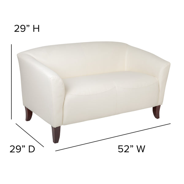 Ivory |#| Ivory LeatherSoft Loveseat-Cherry Wood Feet - Reception or Home Office Seating