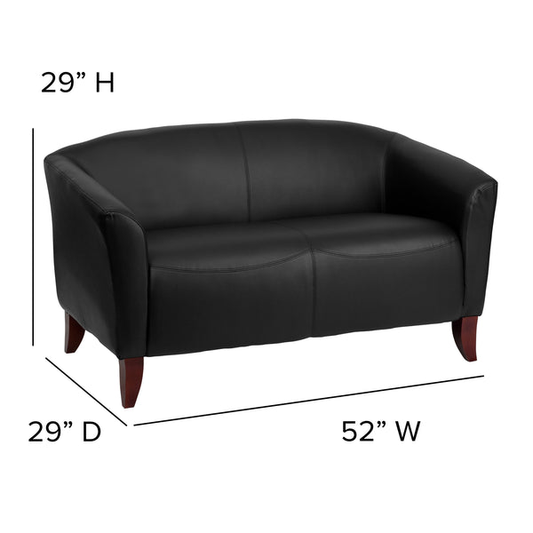 Black |#| Black LeatherSoft Loveseat w/Cherry Wood Feet - Reception or Home Office Seating