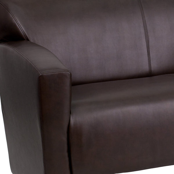 Brown |#| Brown LeatherSoft Loveseat w/ Extended Panel Arms - Reception & Lounge Seating