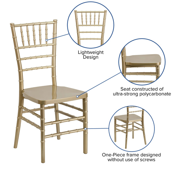 Gold |#| Gold Resin Stacking Chiavari Chair - Hospitality and Event Seating