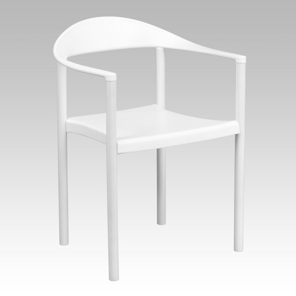 White |#| 1000 lb. Capacity White Plastic Cafe Stack Chair with Curving Back, Seat & Arms